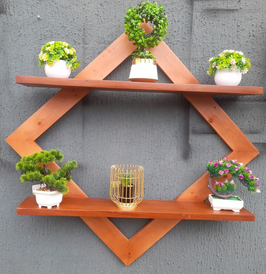 Artwork: Framed wood work and flower vase